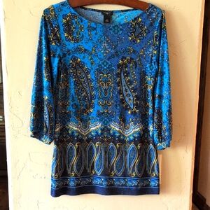 Ann Taylor Blue and Gold Paisley Blouse